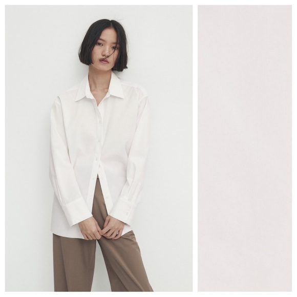 Massimo Dutti Tops - NWT. Massimo Dutti White Poplin Shirt with Side Seam Details. Size S.